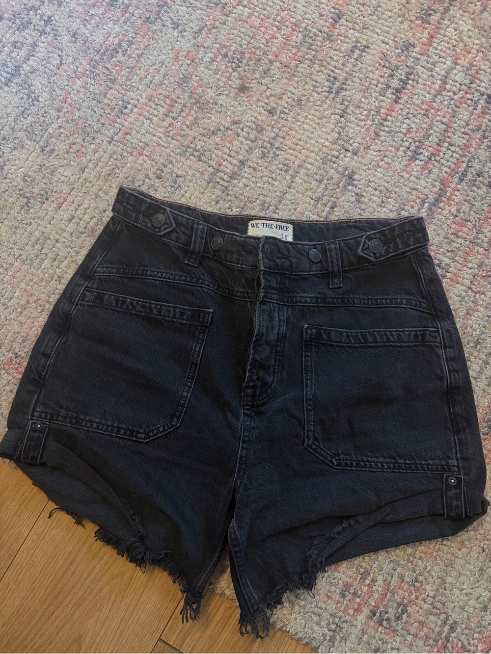 We The Free Black High-Rise Frayed Denim Shorts